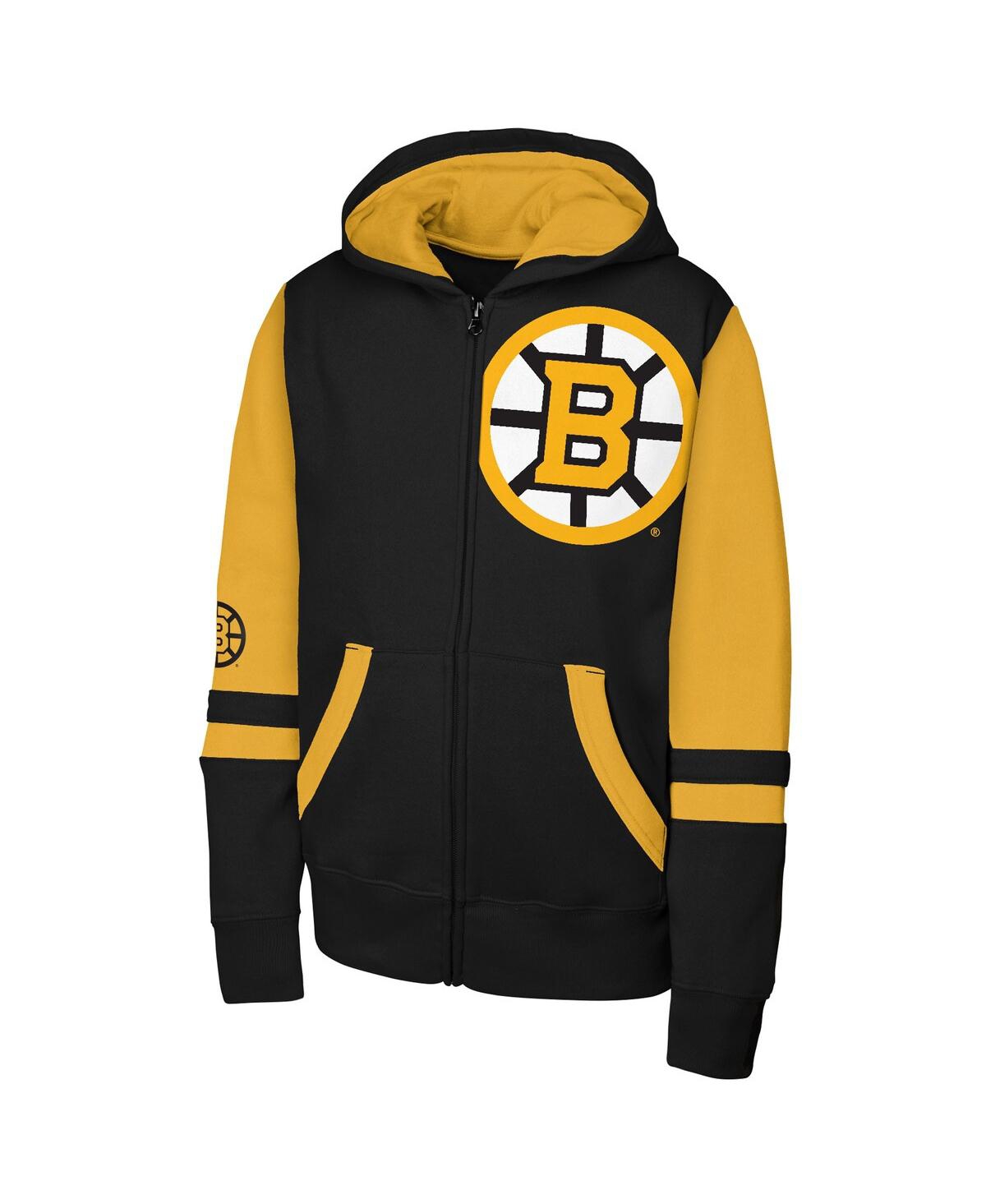 Outerstuff Big Boys And Girls Black Boston Bruins Face Off Full-zip Hoodie In Black