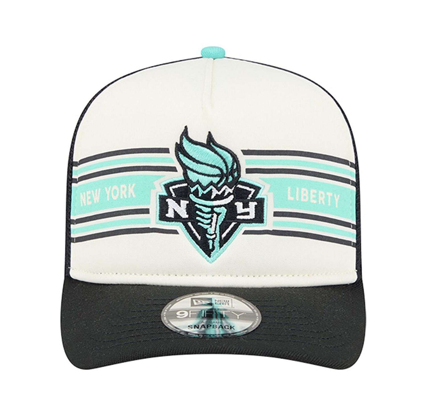 Men's and Women's White/Black New York Liberty Banner Foam Front 9FIFTY A-Frame Adjustable Trucker Hat