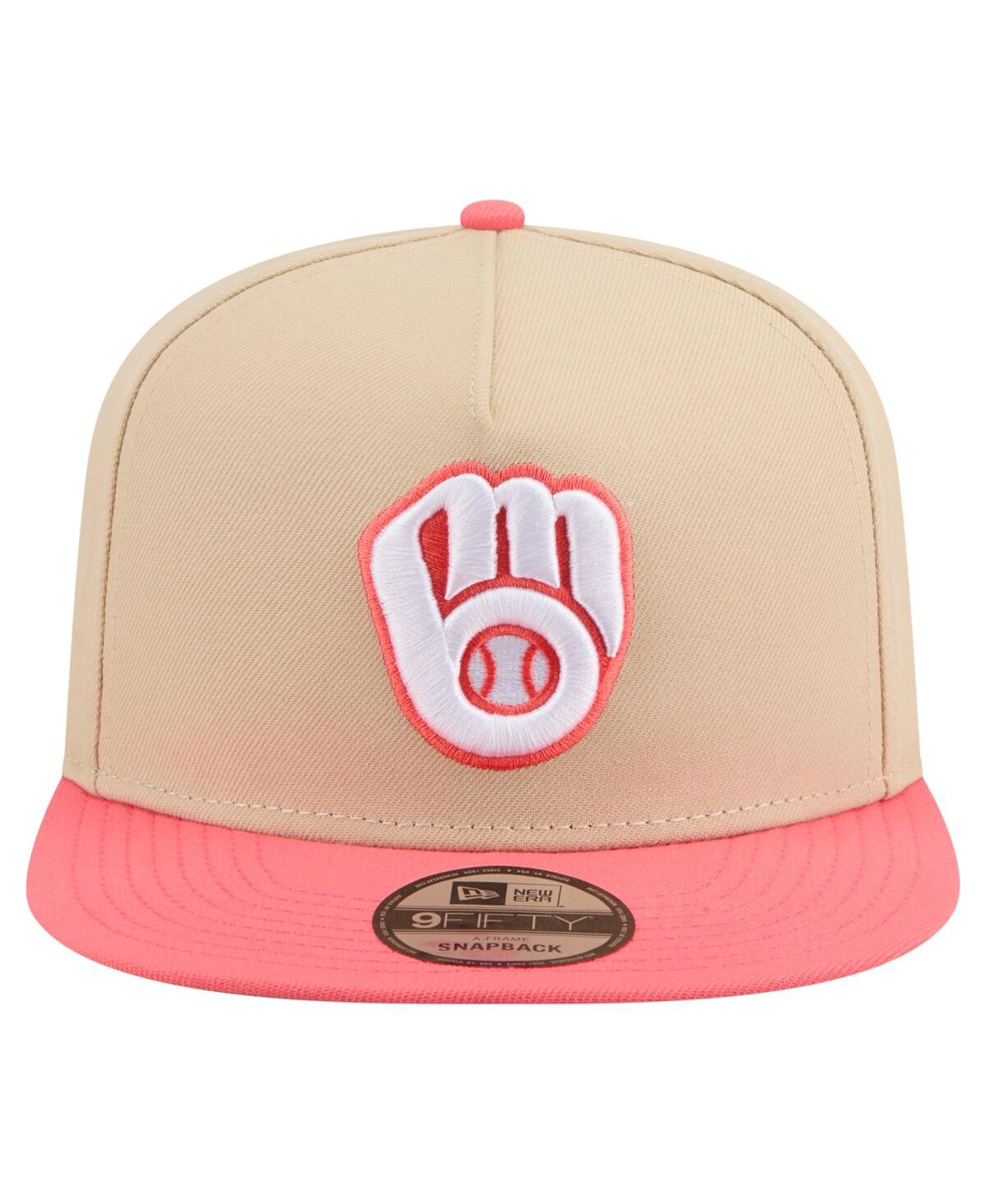 New Era Men's Light Beige/coral Milwaukee Brewers Color Pack A-frame 9fifty Snapback Hat In Brown