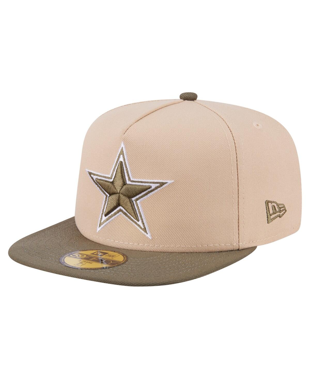 New Era Men's Light Beige/olive Dallas Cowboys Two-tone Color Pack A-frame 59fifty Fitted Hat In Green