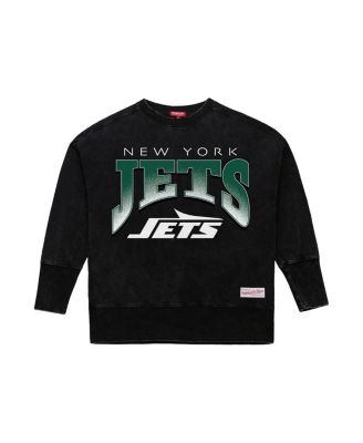 Women's Black New York Jets Delineate Mineral Wash Crewneck Sweatshirt