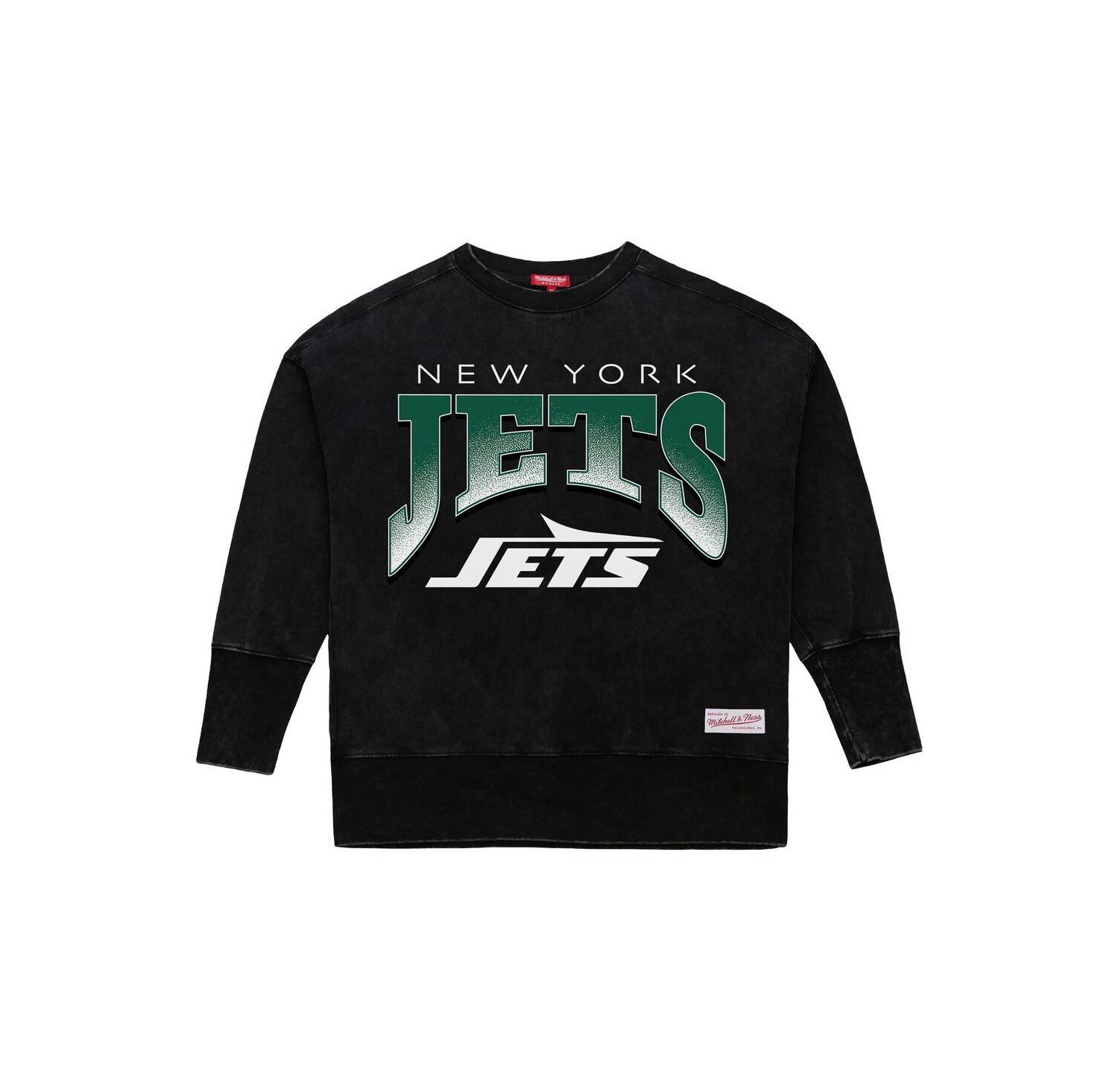Women's Black New York Jets Delineate Mineral Wash Crewneck Sweatshirt