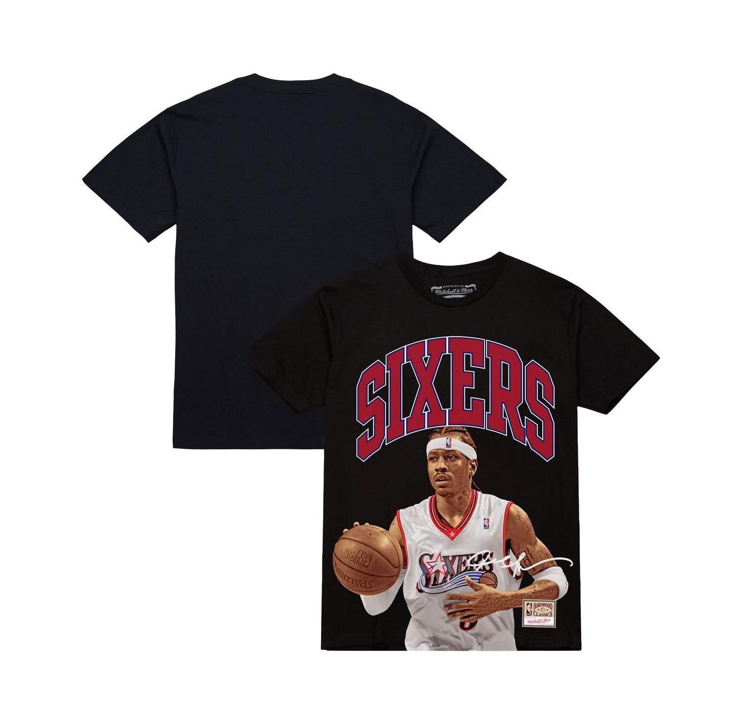 Men's Allen Iverson Black Philadelphia 76ers Hardwood Classics Player Arch T-Shirt