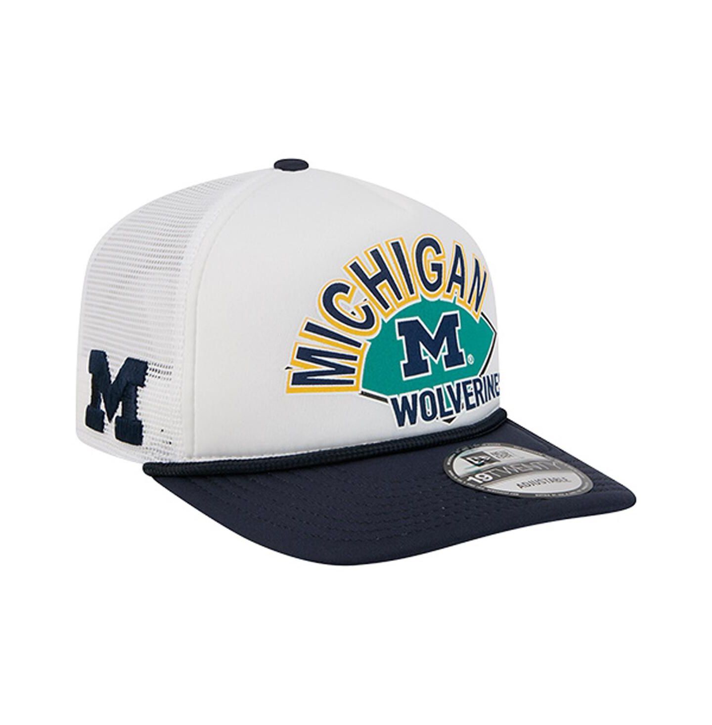 Мужская кепка New Era White Michigan Wolverines Diamond 19TWENTY Golfer Adjustable Hat — фото 1