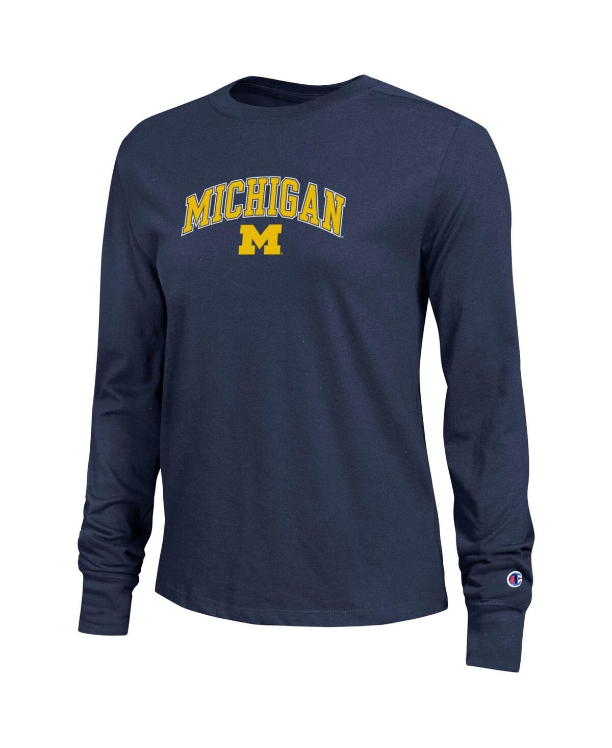 Champion Women's Navy Michigan Wolverines Arch Over Logo Long Sleeve T-shirt In Blue