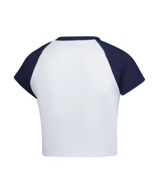 Women's Navy Michigan Wolverines Homerun Cropped Raglan T-Shirt