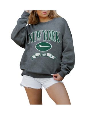 Gameday Couture - Women's Charcoal New York Jets Oversized Seal The Deal Premium Fleece Drop Shoulder Pullover Sweatshirt