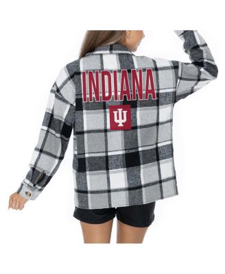 Gameday Couture - Women's Grey Indiana Hoosiers Long Sleeve Brushed Plaid Button-Up Overshirt Jacket