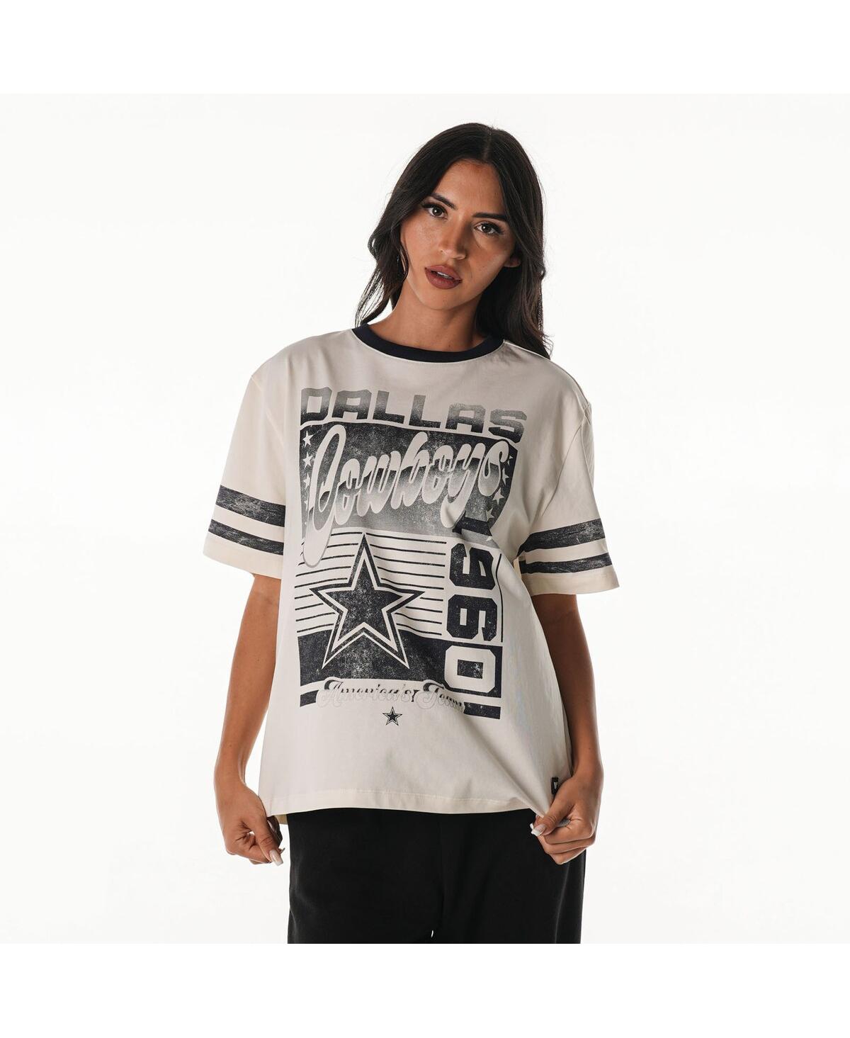 The Wild Collective Women's Cream Dallas Cowboys Drop Shoulder Oversized Boyfriend T-shirt In White