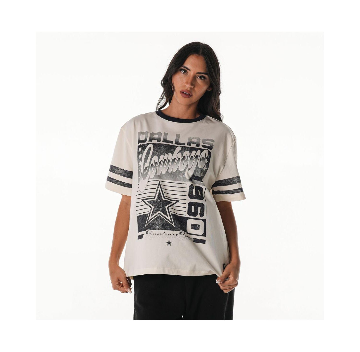 Women's Cream Dallas Cowboys Drop Shoulder Oversized Boyfriend T-Shirt