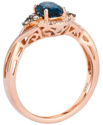 London Blue Topaz (.70 ct. t.w.), Chocolate Diamond (.13 ct. t.w.) and Chocolate Diamond Ring (.13 ct. t.w.) in 14k Strawberry Gold