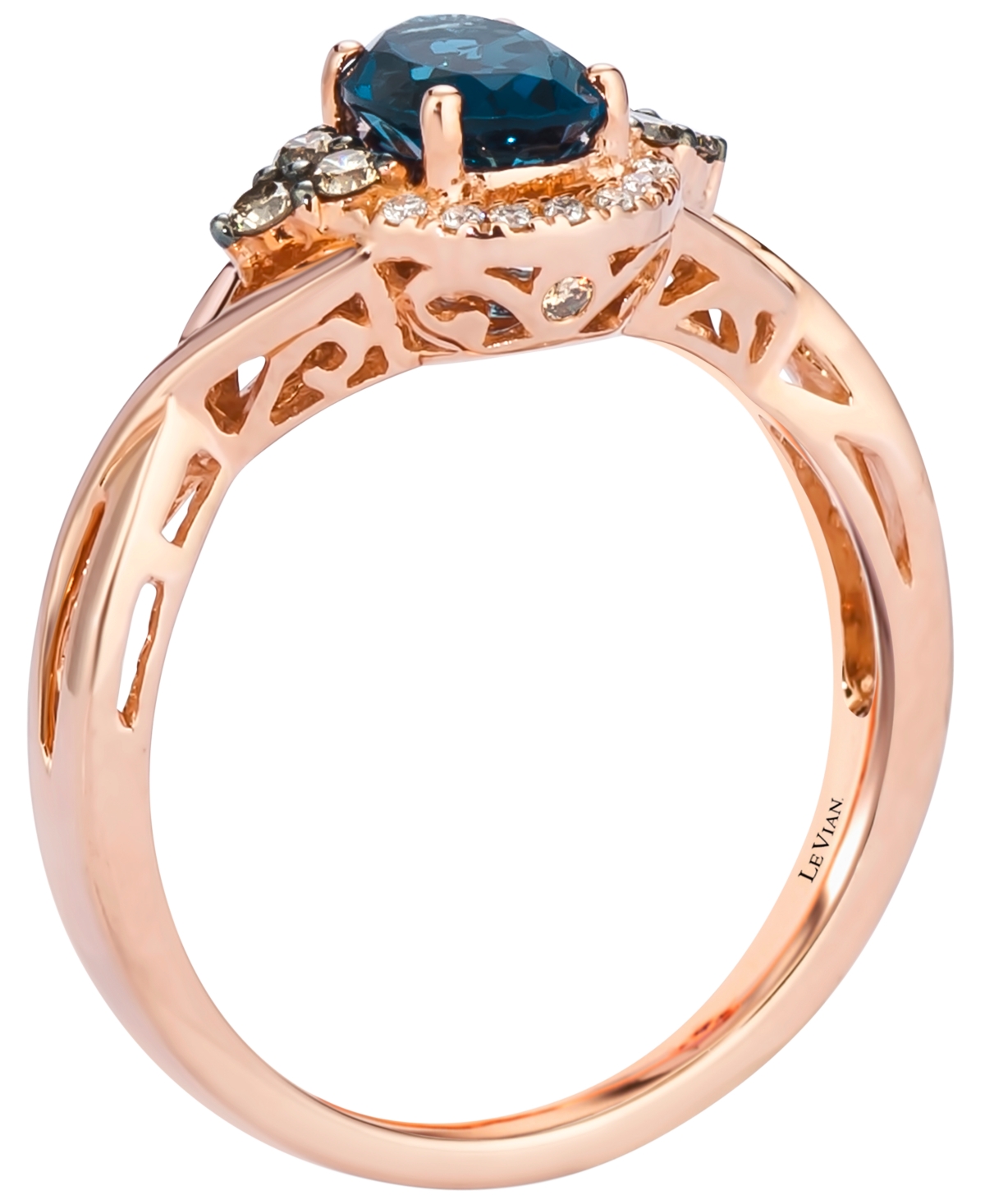 Le Vian London Blue Topaz (.70 ct. t.w.), Chocolate Diamond (.13 ct. t.w.) and Chocolate Diamond Ring (.13 ct. t.w.) in 14K Strawberry Gold