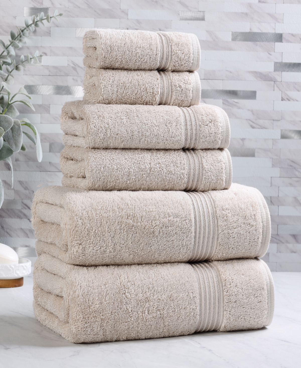 Superior Solid Quick Drying Egyptian Cotton 6 Piece Bath Towel Set In Gray