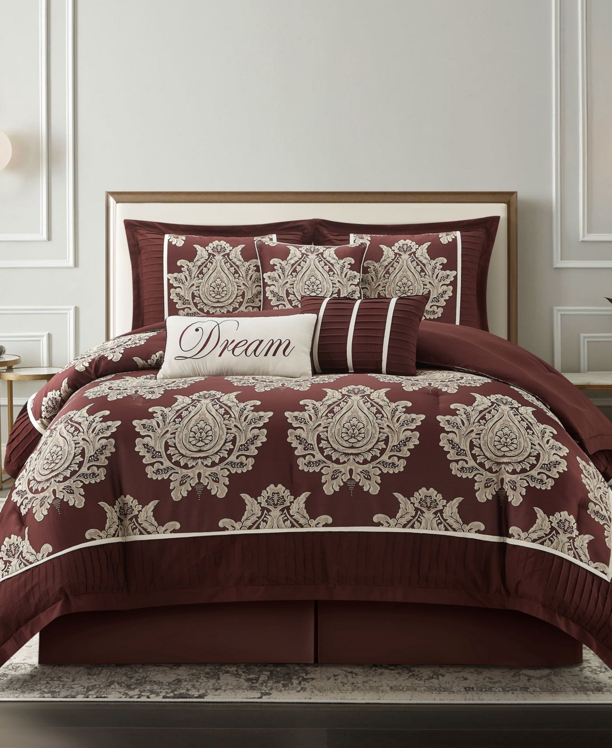 Stratford Park Therese Damask 7-pc. Comforter Set, King In Burgundy