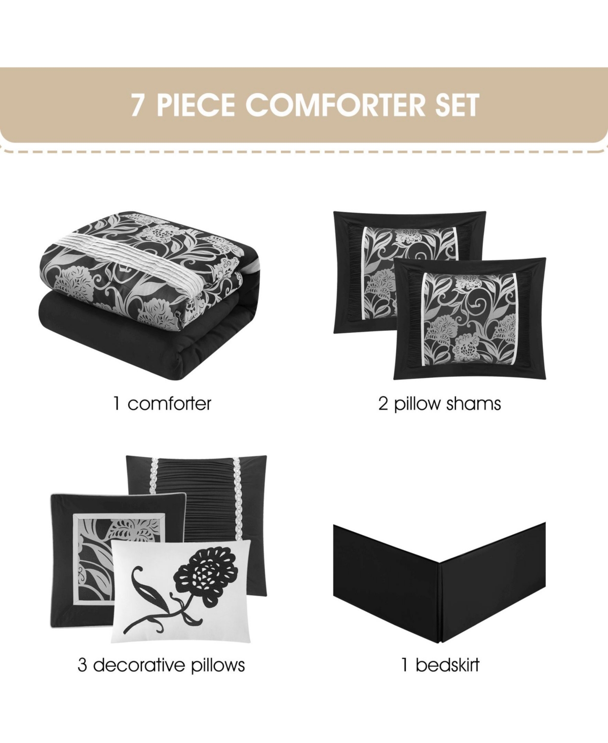 Stratford Park Mollybee 7-piece Comforter Set, Queen In Black
