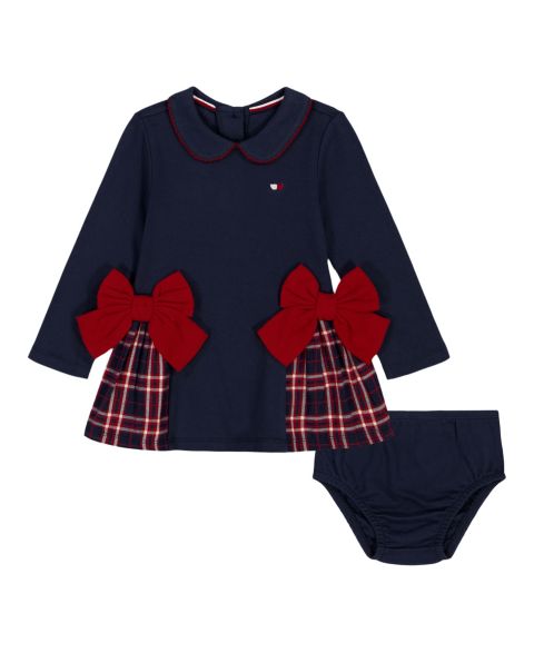 Комплект Tommy Hilfiger Long-Sleeve Dress and Diaper Cover, 2-Piece Set для девочек-малышей, цвет: Тёмно-синий / Красный