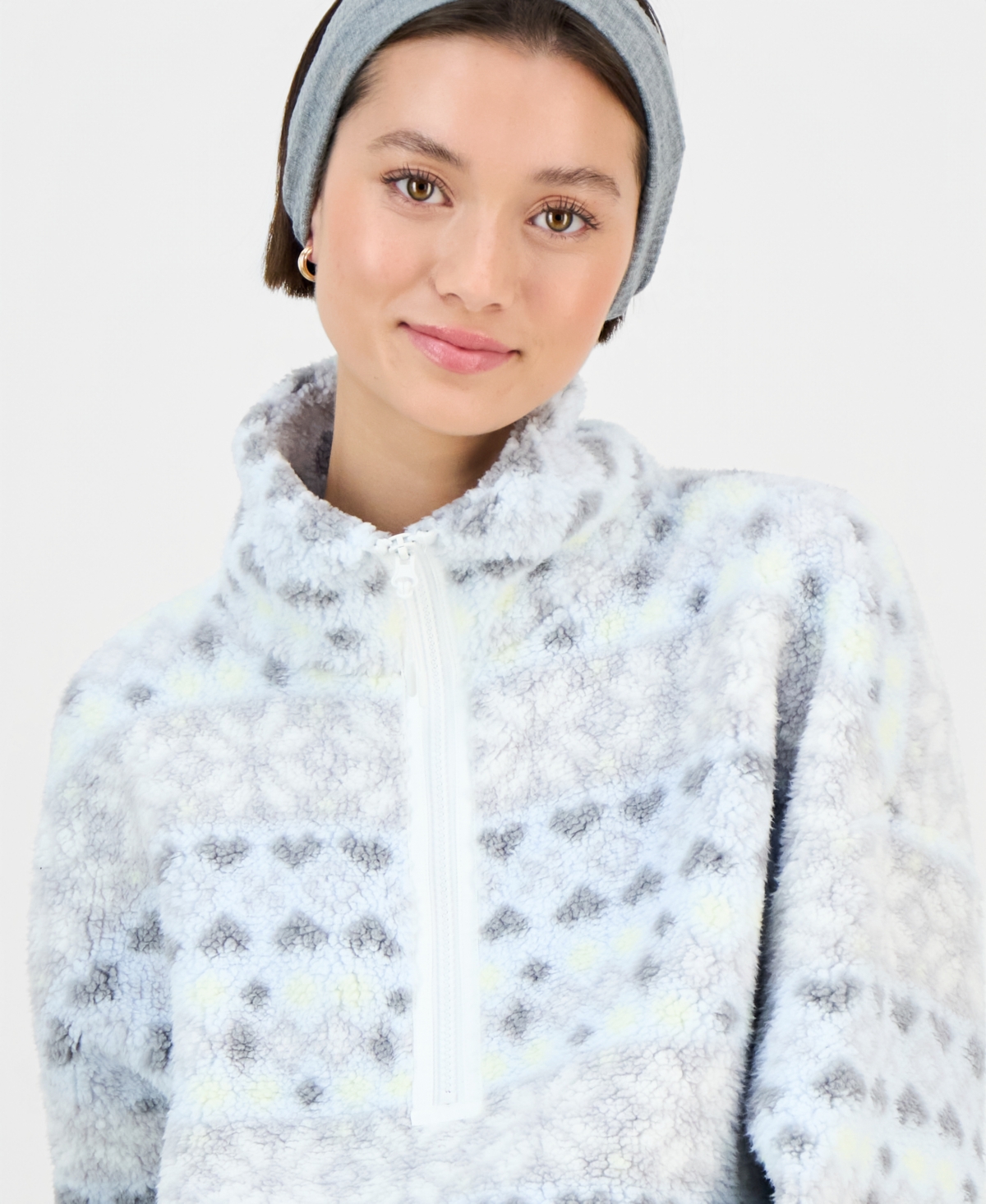 Sincerely Jules Juniors' Printed Sherpa Fleece Quarter-zip In Multi