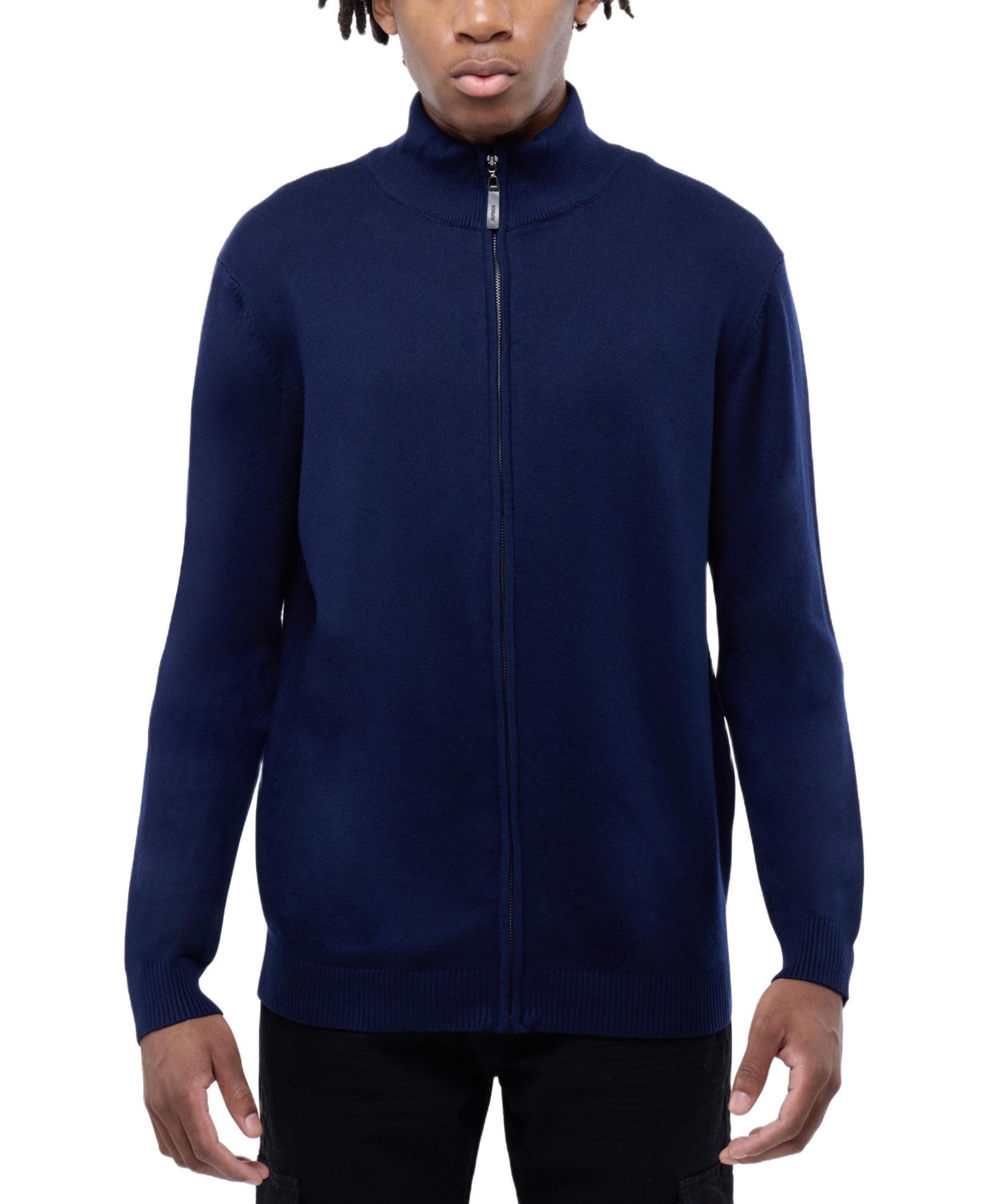 Мужской свитер XRAY X RAY Full Zip Mock Neck, цвет: Тёмно-синий — фото 1