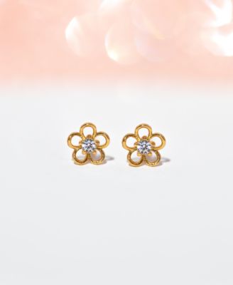 Crystal Gold Plated Teeny Tiny Flower Stud Earrings