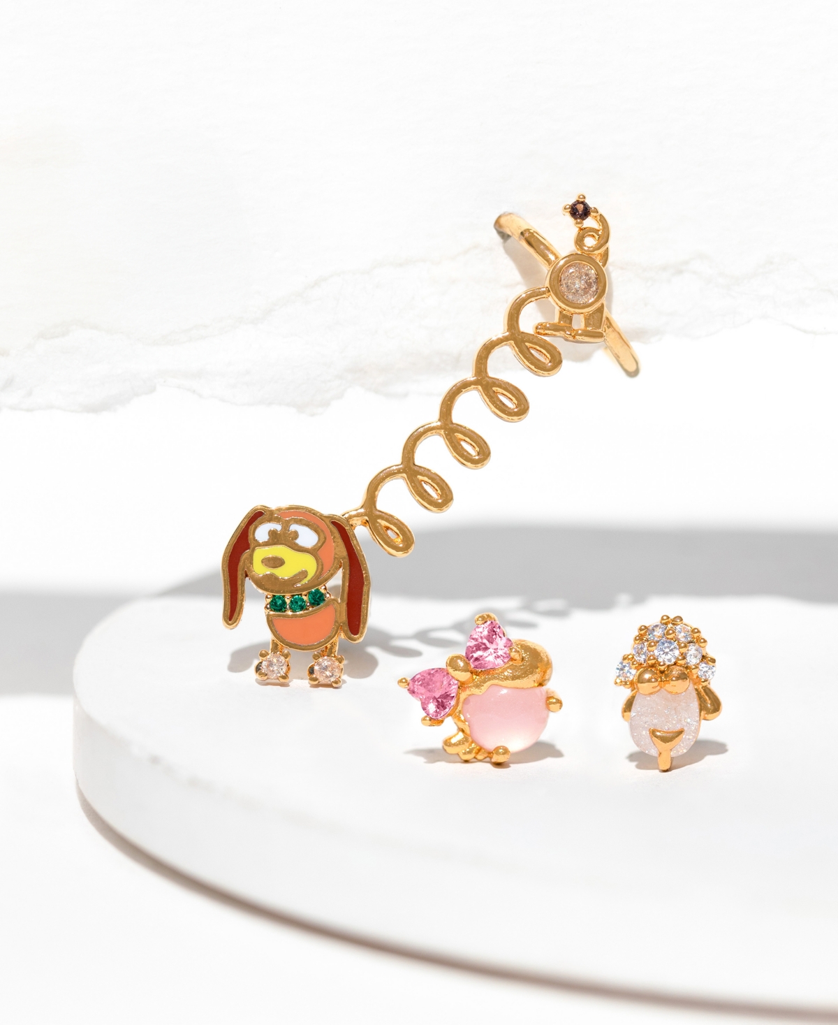 Girls Crew Gold Plated Pixar Toy Story Slinky Dog Enamel Stud and Cuff Earrings