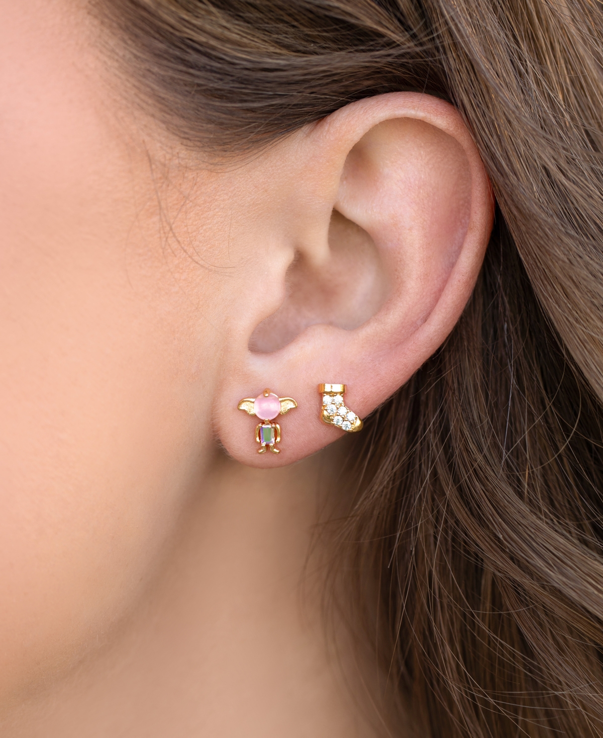 Girls Crew Gold Plated Harry Potter Dobby Is A Free Elf Crystal Stud Earrings