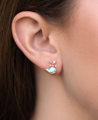 Crystal Gold Plated Enamel Whale You Be Mine Stud Earrings