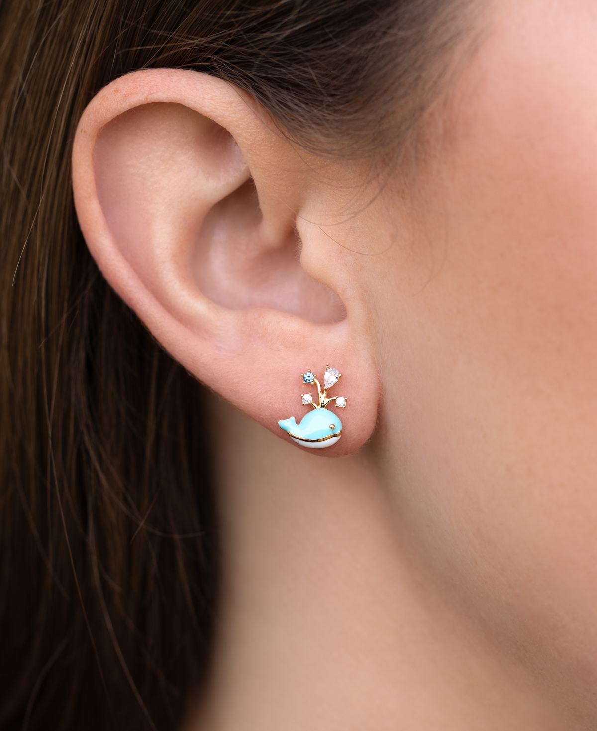 Girls Crew Crystal Gold Plated Enamel Whale You Be Mine Stud Earrings