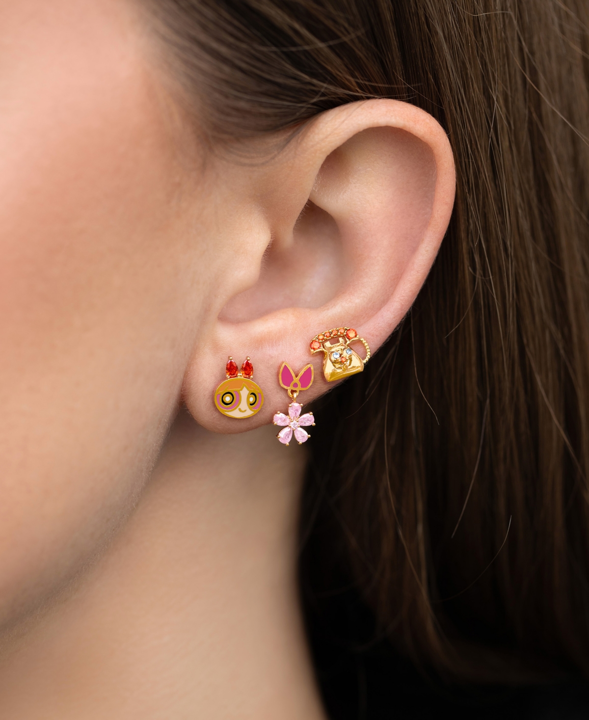 Girls Crew Crystal Enamel The Powerpuff Girls Blossom Gold Plated Stud Set In Gold
