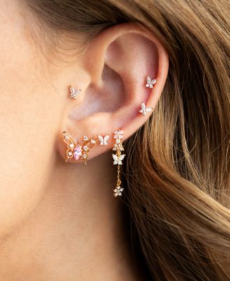 Crystal Gold Plated Mari Dangle Hoop Earrings