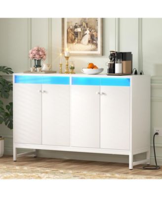 Ahaeaplus Storage Buffet Cabinet with Adjustable Shelves, Coffee Bar with Charging Station, LED Light