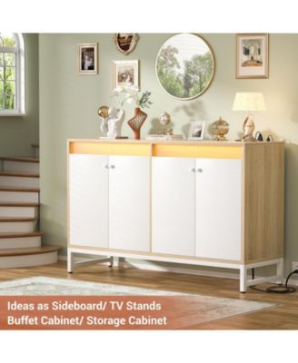 Ahaeaplus Storage Buffet Cabinet with Adjustable Shelves, Coffee Bar with Charging Station, LED Light