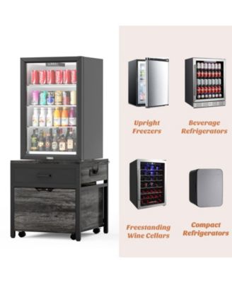 End Table with Charge Station, Mini Fridge Strand with Storage Drawers and Rolling Cabinet