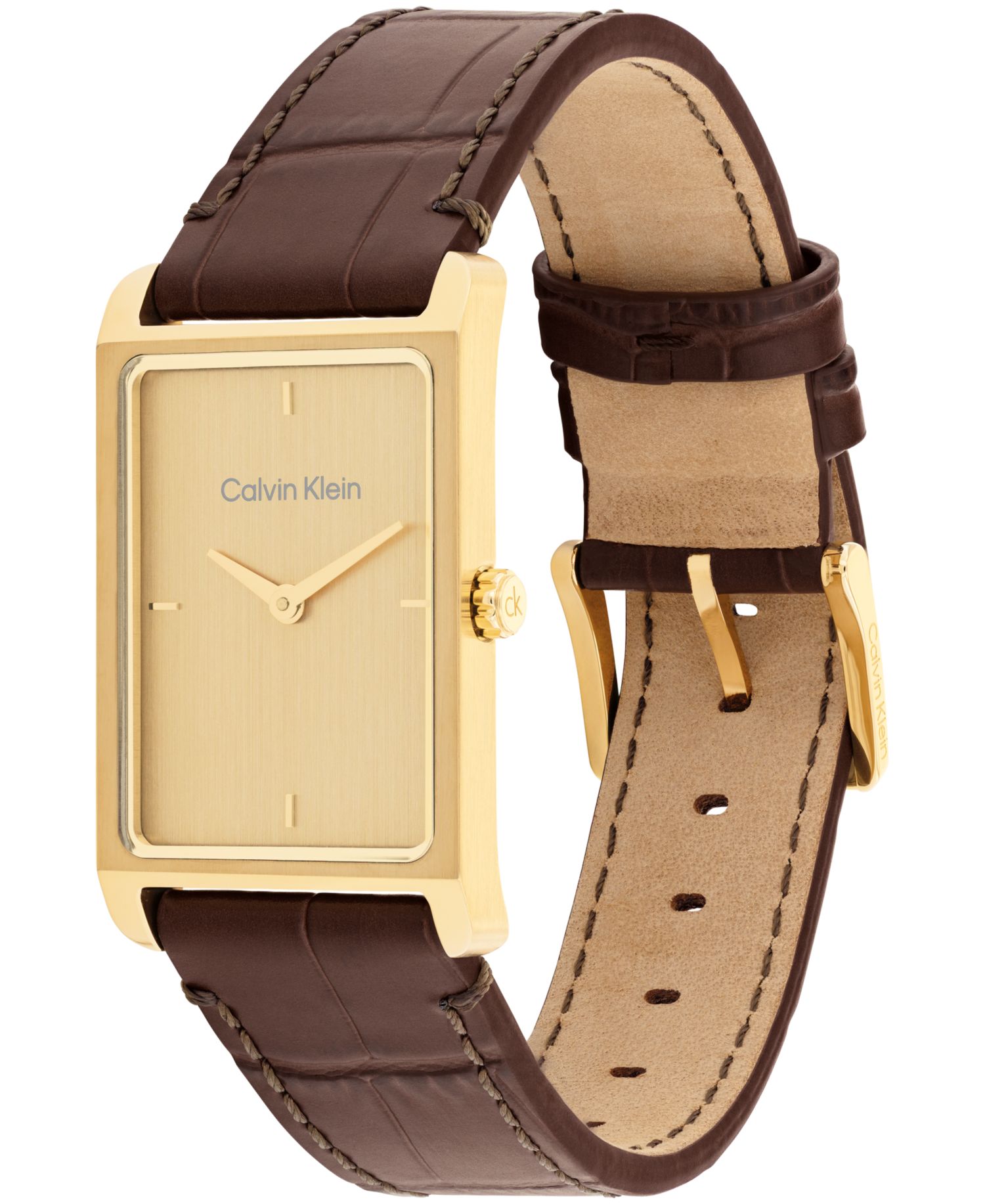 Men's Dapper Brown Leather Strap Watch, 24mm