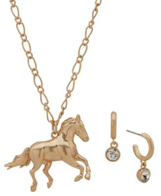 Yellowstone - 2-Pc. Horse Pendant Necklace and Hoop Earrings Gift Set