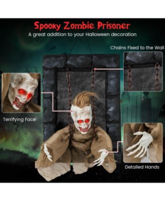Halloween Hanging Animated Zombie Prisoner Decoration Glowing Eye Indoor Outdoor