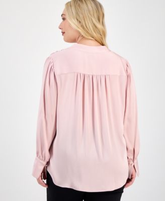 Plus Size Split-Neck Textured Top