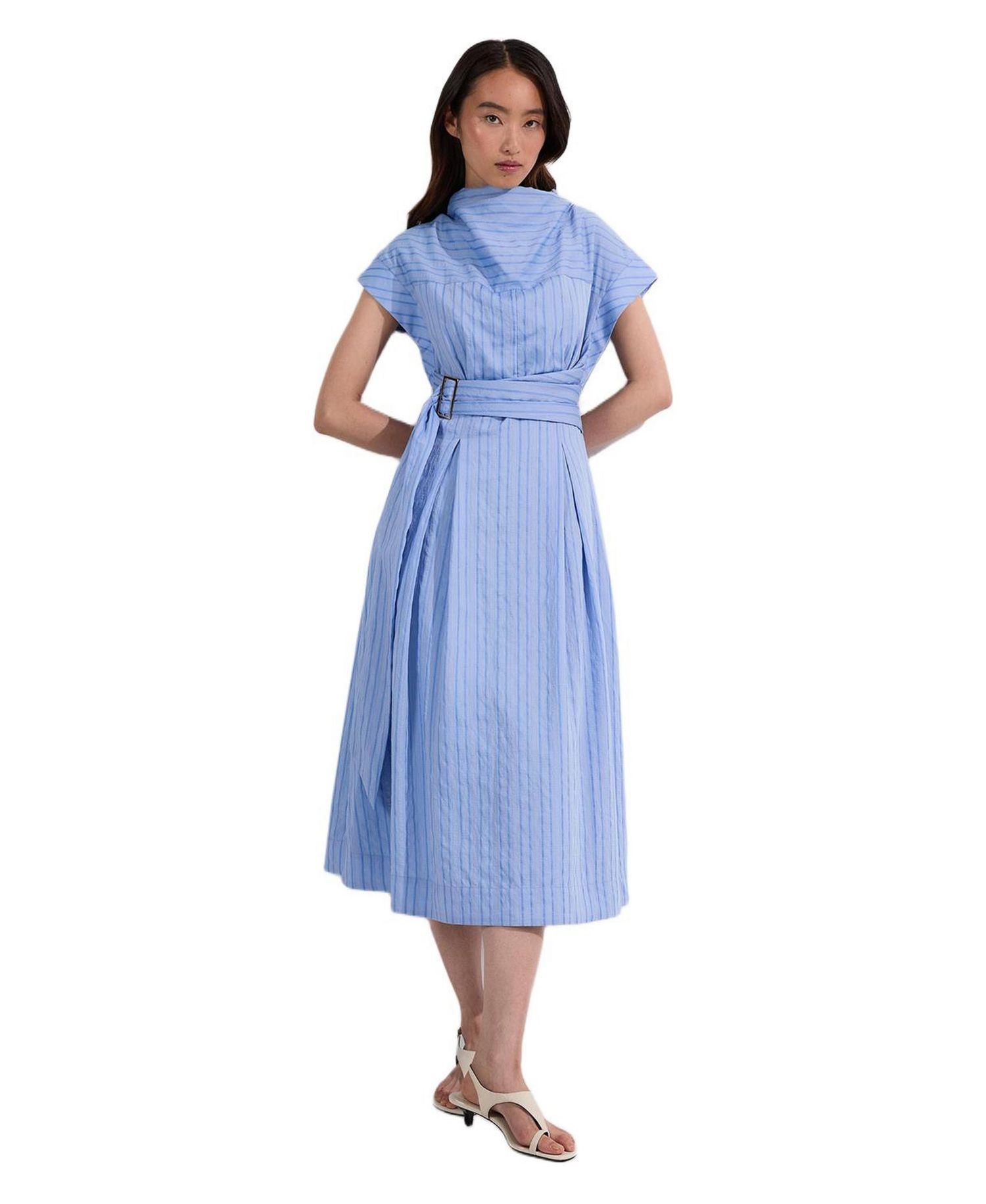 Women's Belted Woven Midi Shirt Dress