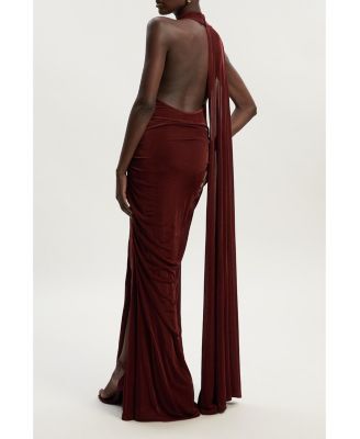 Women's Slinky Crepe High Neck Maxi Dress