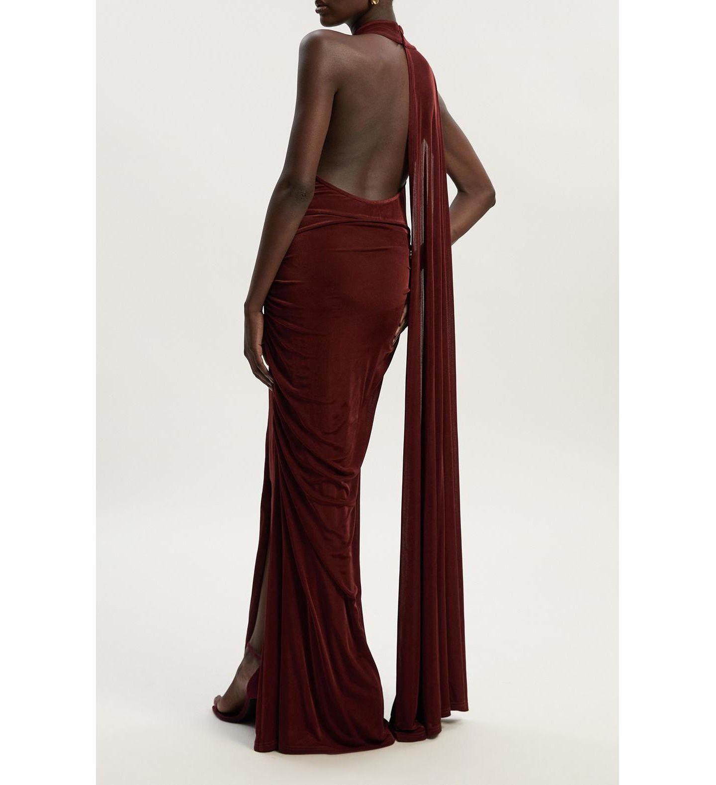 Женское платье Karen Millen Slinky Crepe High Neck Maxi, цвет: Шоколадный — фото 7