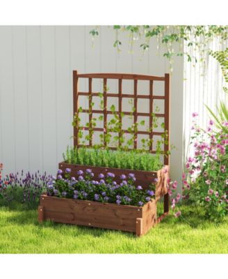2PCS Raised Garden Bed w/Trellis Drainage Holes Legs Twisting Rope for Backyard