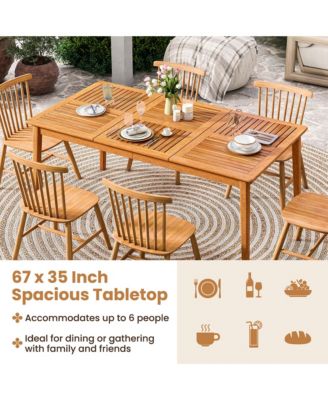 6-Person Outdoor Acacia Wood Dining Table w/ 1.96'' Umbrella Hole Rectangular