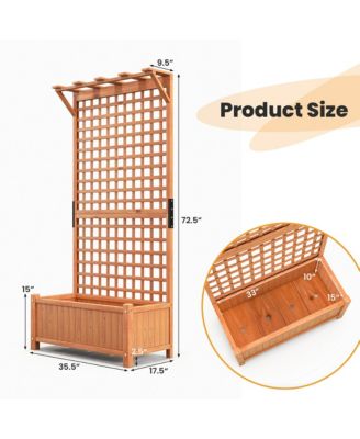 Wooden Planter Raised Garden Bed w/ Planter Box & Trellis Indoor & Outdoor