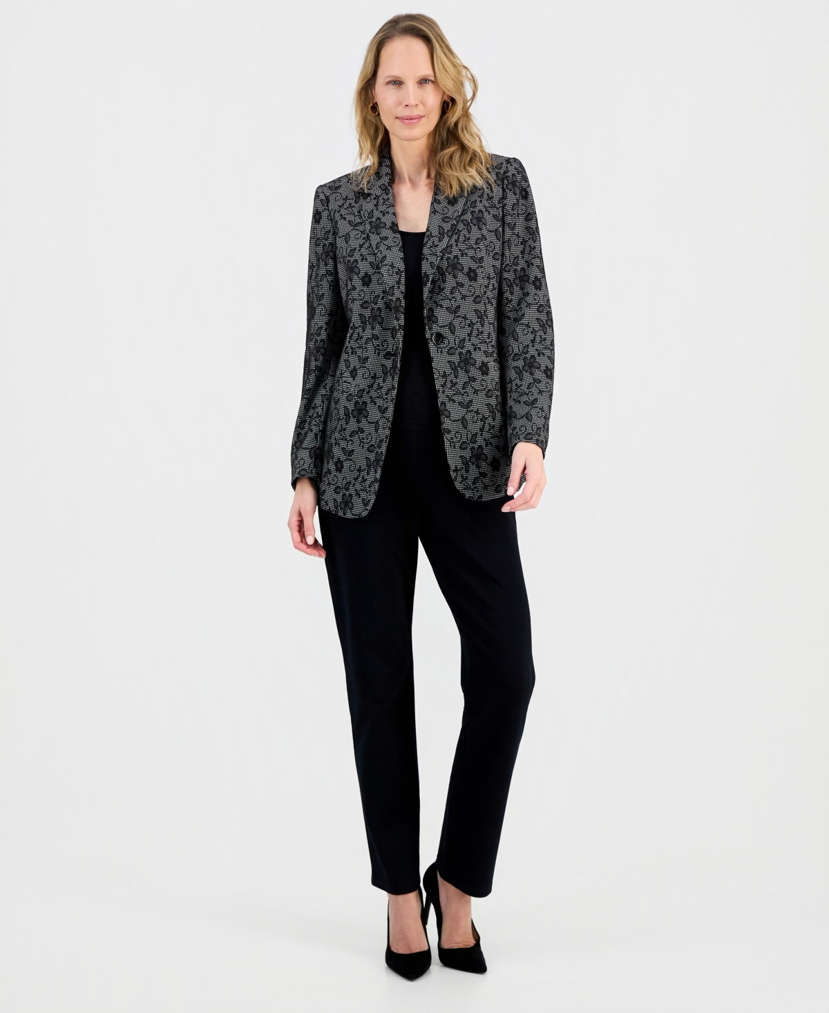 Kasper Women's Floral Ponte Notch-Collar Jacket