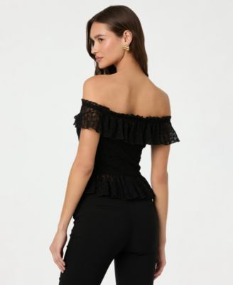 Women's Off-The-Shoulder Lace Ruffle Top