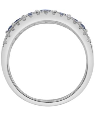 Blue Sapphire (7/8 ct. t.w.) and Diamond (1/2 ct. t.w.) Graduated Ring in 14k White Gold
