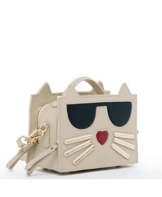 Pebble Leather Cat Crossbody Bag Cute Top Handle Purse Small Shoulder Handbag