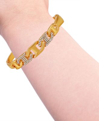 Glass Stone Chain Link Silver-Tone Bangle Bracelet (Also in Gold-Tone)