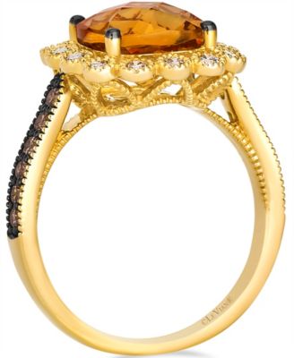 Citrine (3 ct. t.w.), Nude Diamond (25 ct. t.w.) and Chocolate Diamond Ring (.27 ct. t.w.) in 14k Honey Gold