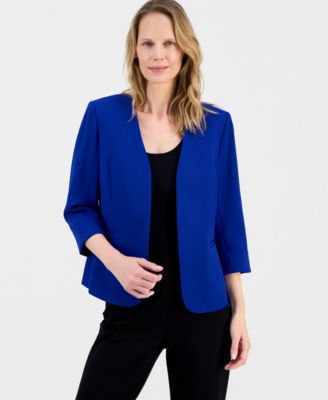 Women's Stretch Crepe Open-Front Roll-Sleeve Jacket, Regular & Petite