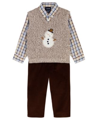 IZOD - Baby Boys 3-Piece Snowman Sweater Vest, Shirt and Pants Set
